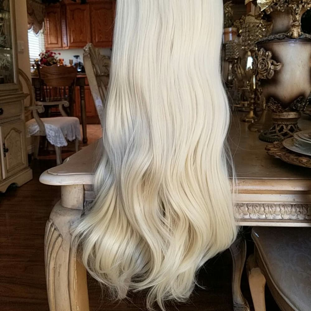 White Pale Blonde Lace Front Wig - Thumbnail 3