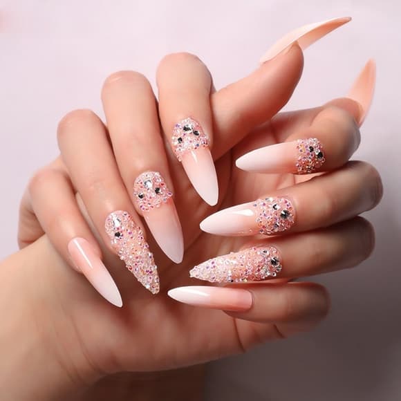 Beautiful Ombre Nude Coffin False Nails - Thumbnail 5