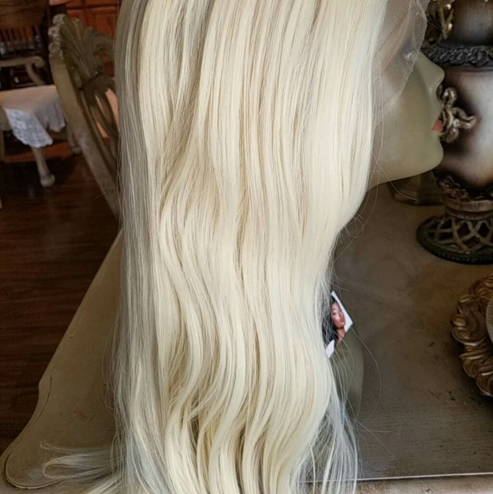 White Pale Blonde Lace Front Wig - Thumbnail 7