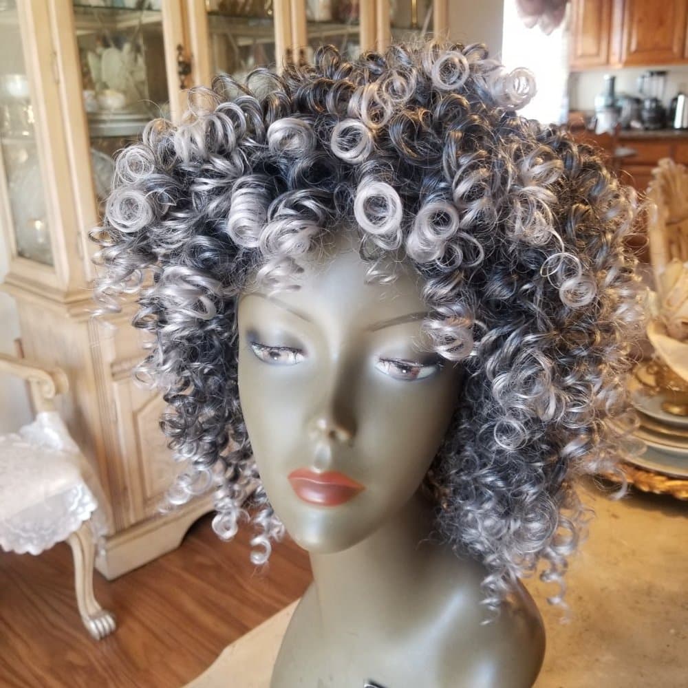 READY to Ship Today- Gray Black Afro Big Curly Full Wig!! - Thumbnail 7