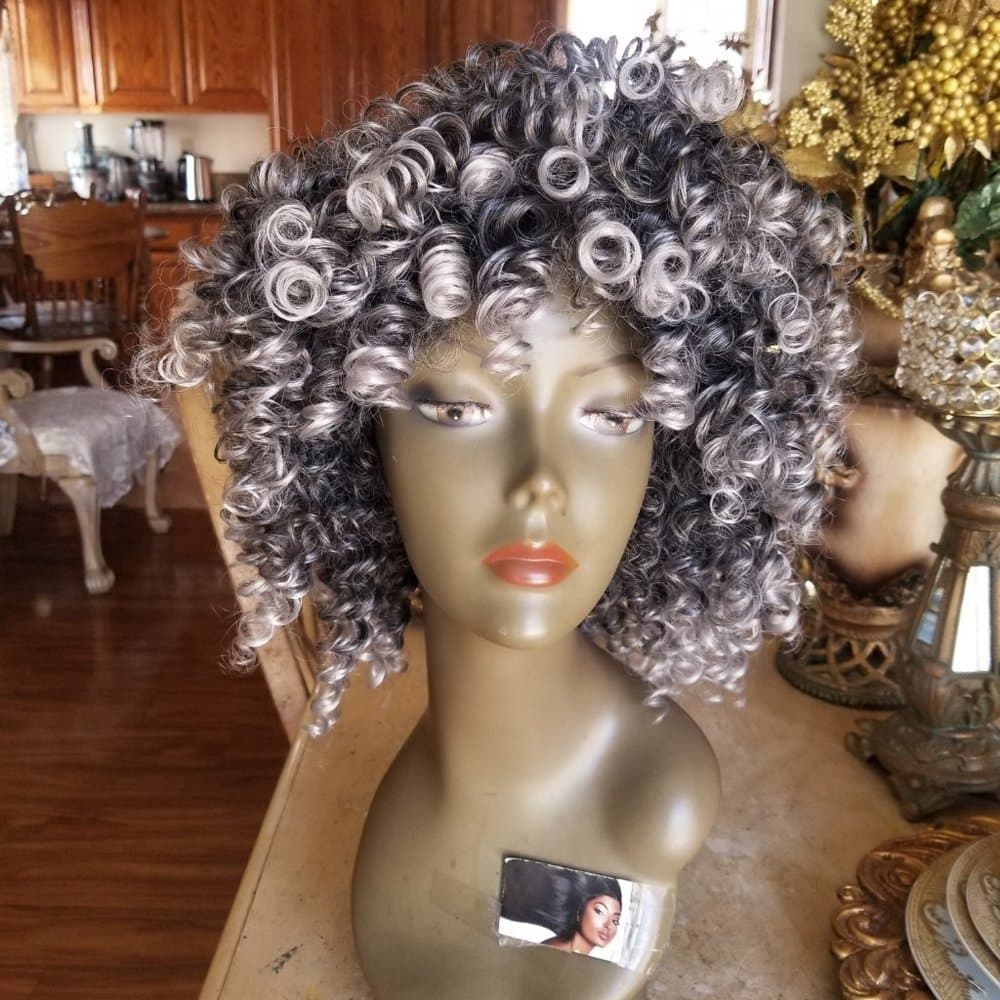 READY to Ship Today- Gray Black Afro Big Curly Full Wig!! - Thumbnail 11