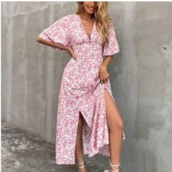 Pink Butterfly Boho Dress - Thumbnail 2