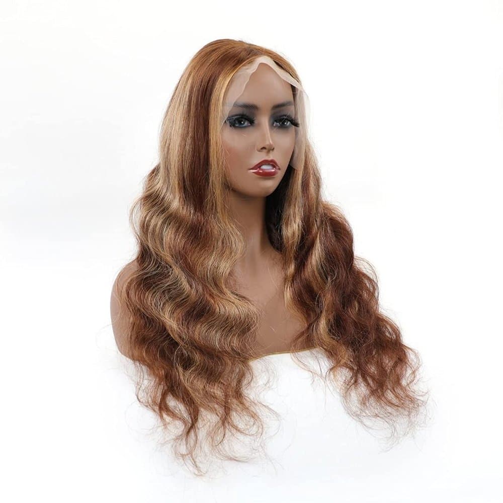 Brown Blonde Wavy Human Hair Wig 16-20 inches - Thumbnail 2
