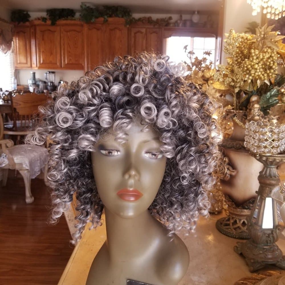 READY to Ship Today- Gray Black Afro Big Curly Full Wig!! - Thumbnail 10