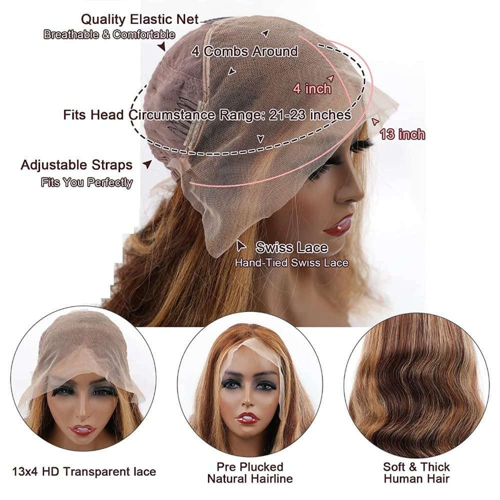 Brown Blonde Wavy Human Hair Wig 16-20 inches - Thumbnail 4