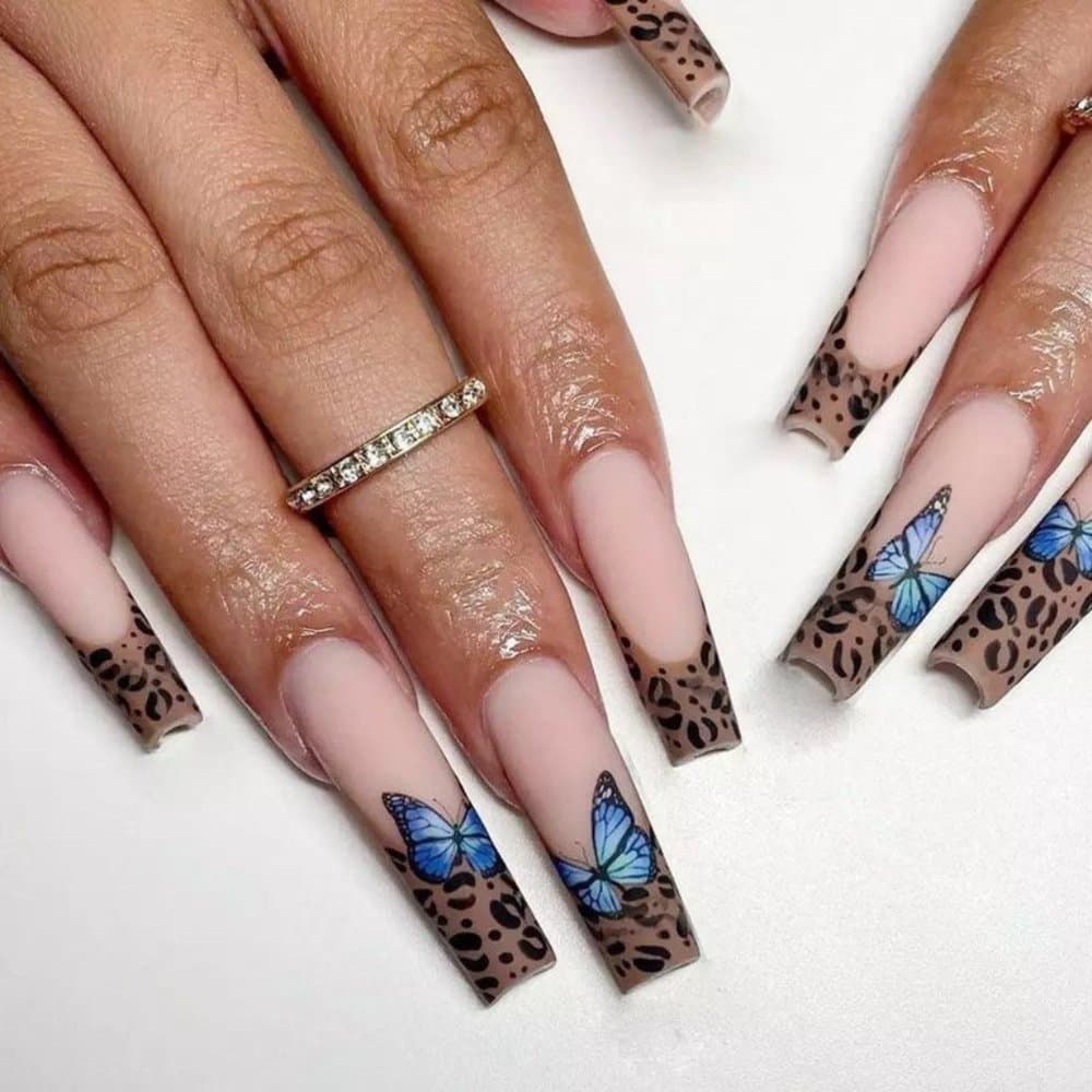 Fake Nails, Gorgeous Coffin Designer Nails Gift, Butterfly Design Dec