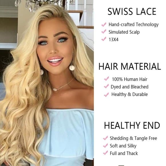 Blonde Wavy #613 Human Hair Wig 16-20 inches - Thumbnail 6