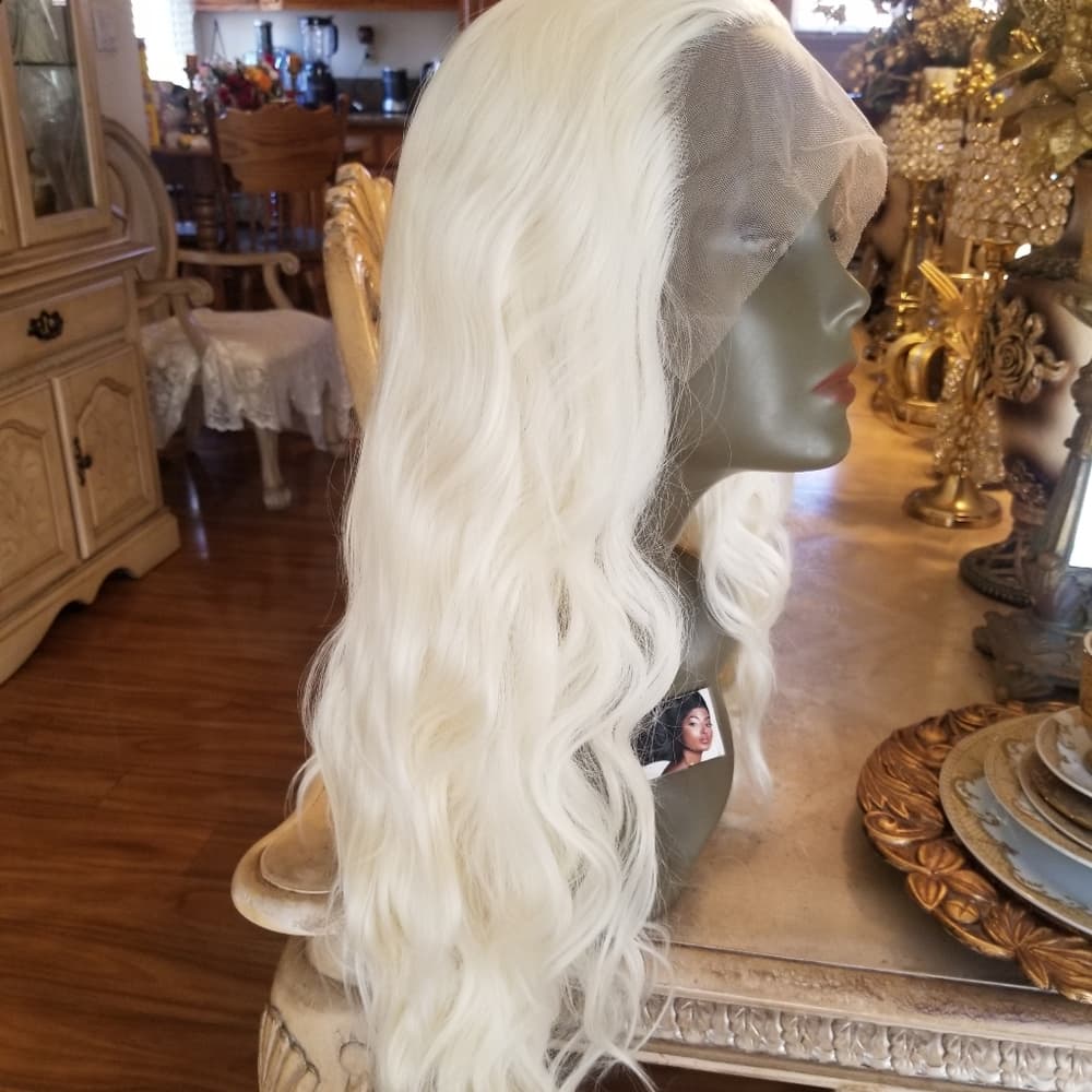 White Blonde Wavy Lace Front Wig 22-24 inches - Thumbnail 4