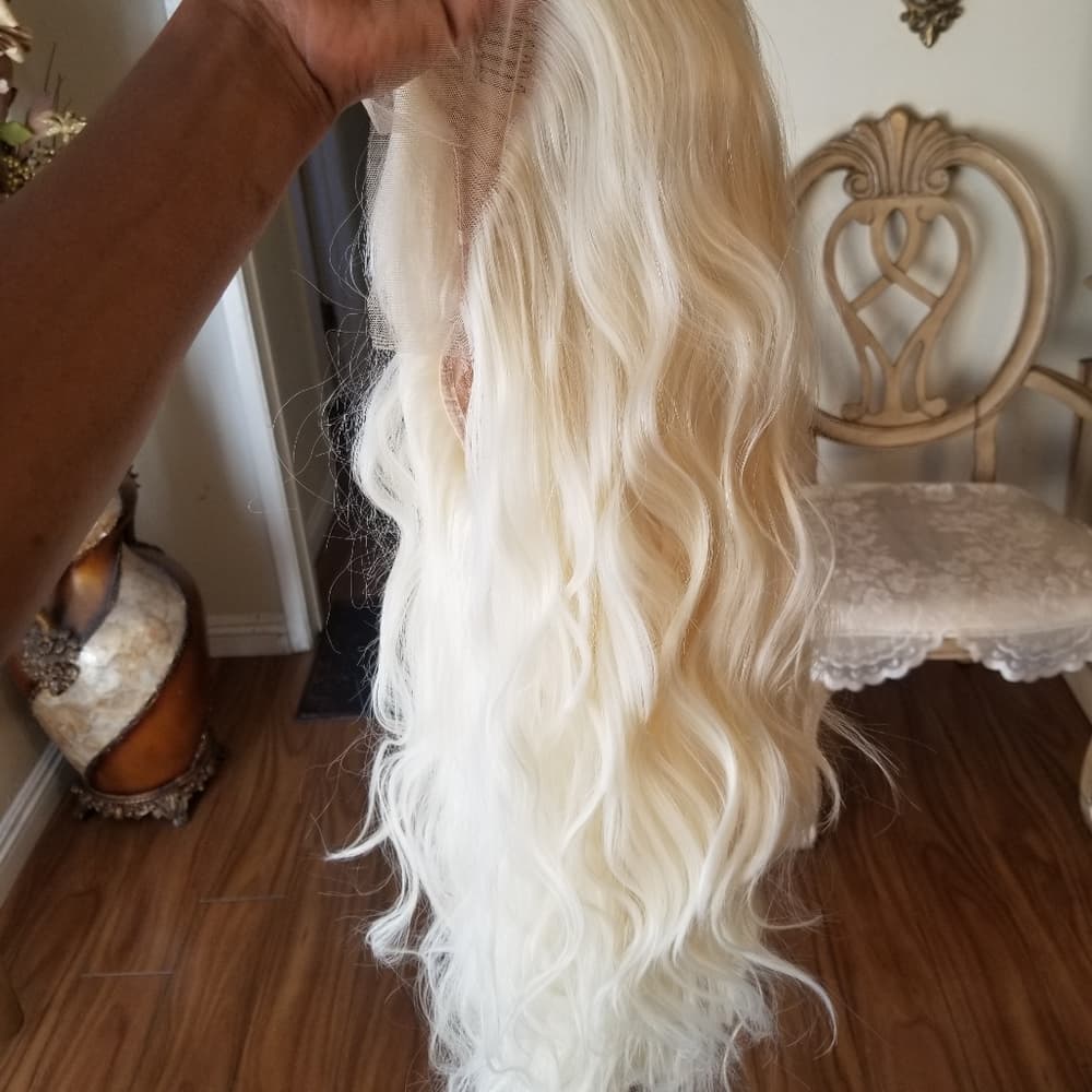 White Blonde Wavy Lace Front Wig 22-24 inches - Thumbnail 7