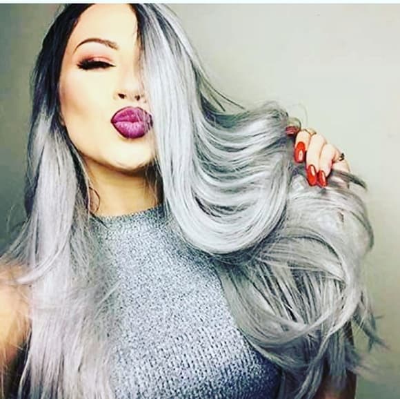 Ombre Black Gray Lace Front Wig - Thumbnail 8