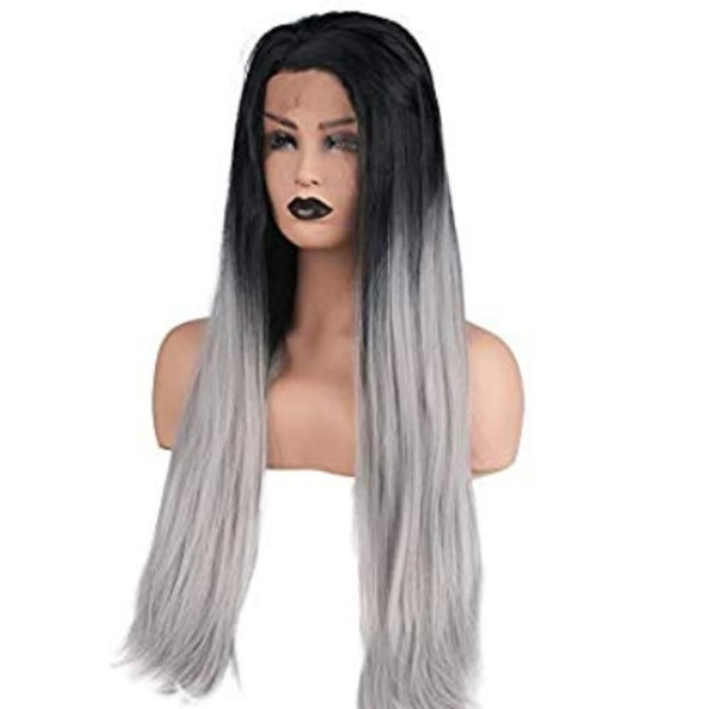 Ombre Black Gray Lace Front Wig - Thumbnail 3