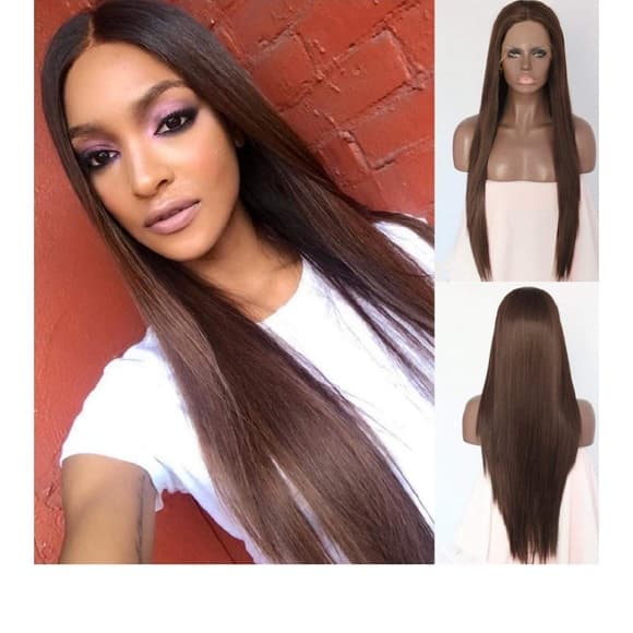 Dark Red Brown Lace Front Wig - Thumbnail 3
