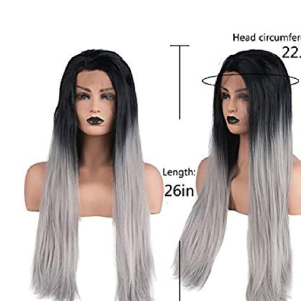 Ombre Black Gray Lace Front Wig - Thumbnail 2