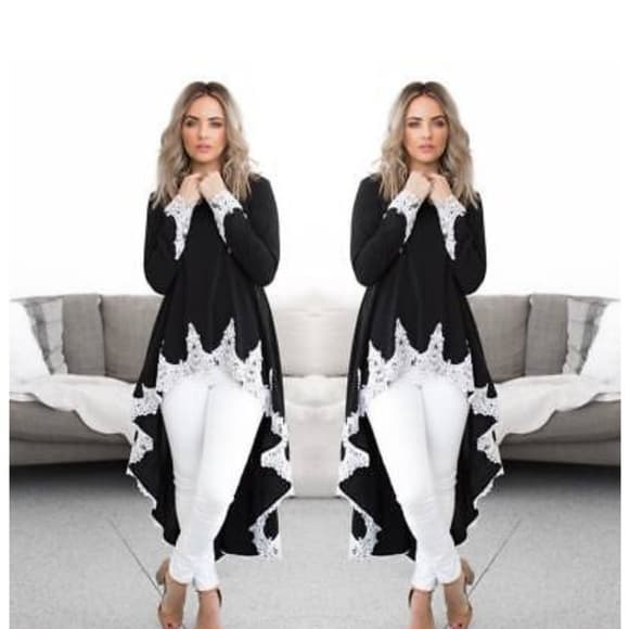 Lace Ruffles Asymmetrical Casual Tops Shirt Blou - Thumbnail 7
