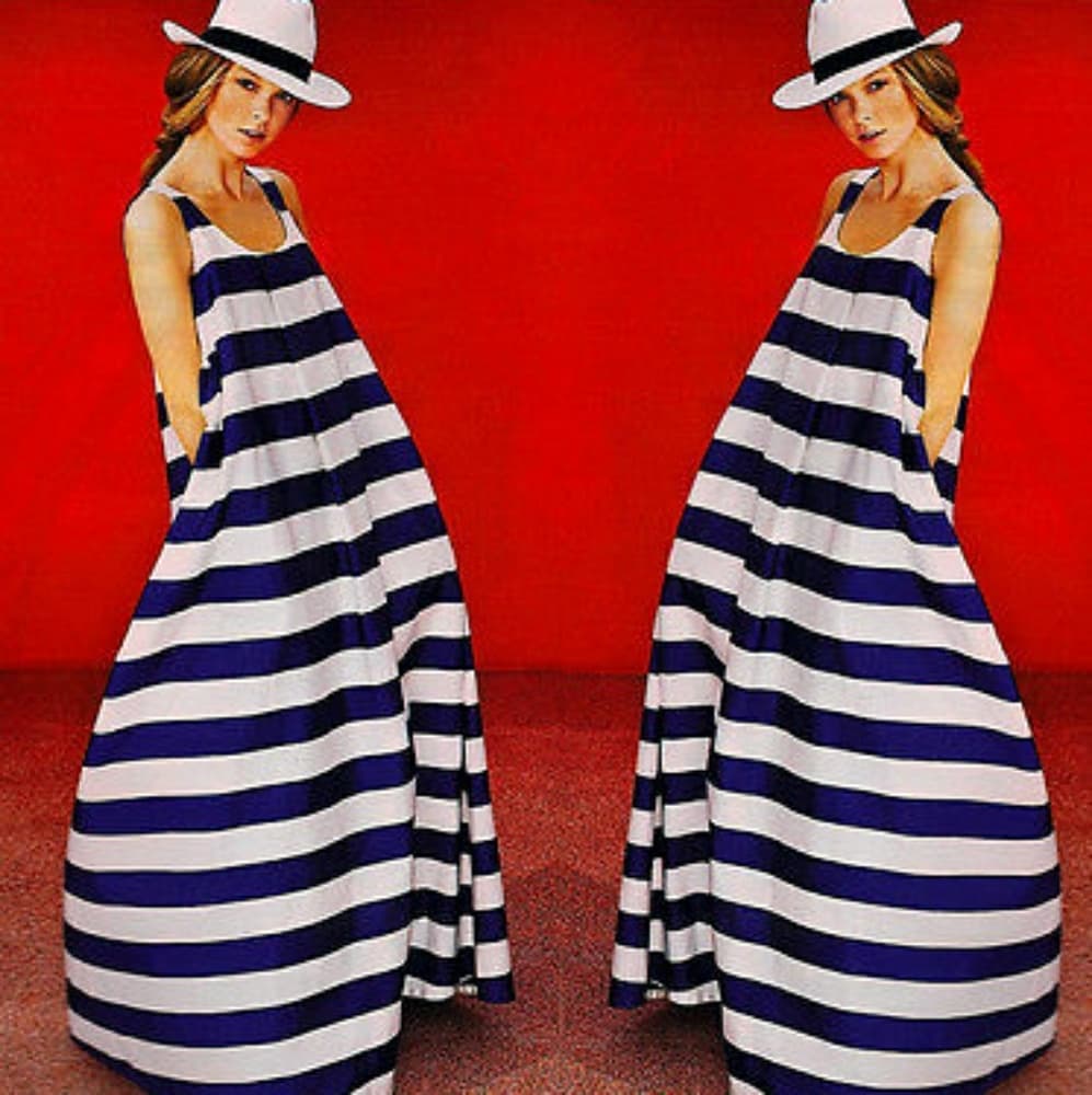 Striped Long Beauty Dress - Thumbnail 2
