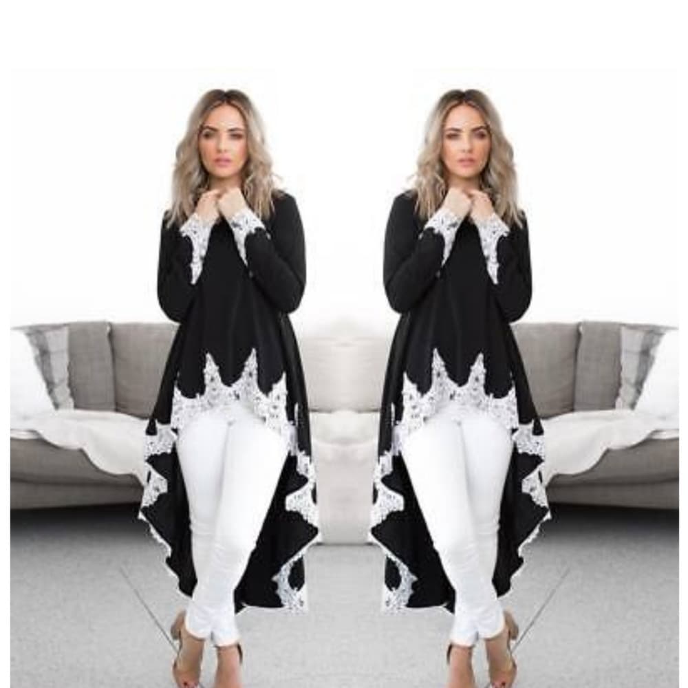 Lace Ruffles Asymmetrical Casual Tops Shirt Blou - Thumbnail 6