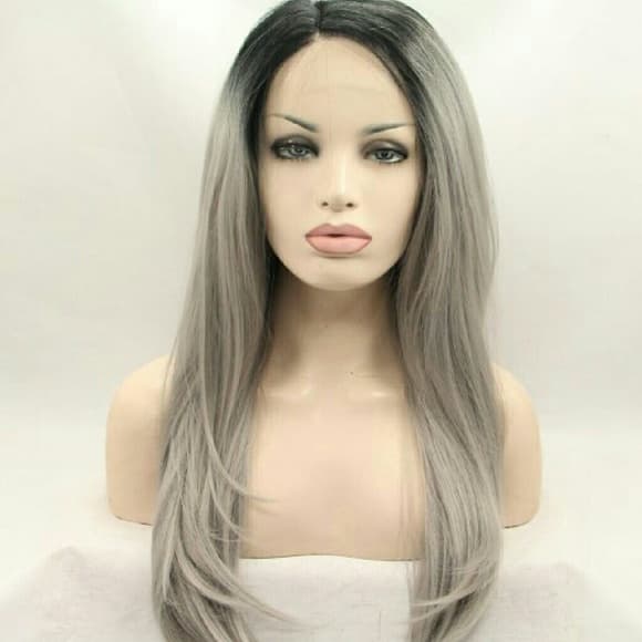 Ombre Black Gray Lace Front Wig