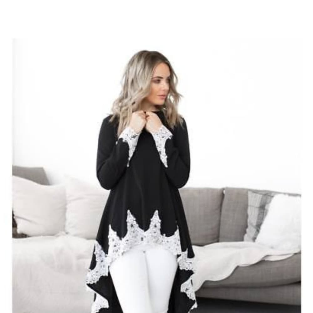 Lace Ruffles Asymmetrical Casual Tops Shirt Blou - Thumbnail 4