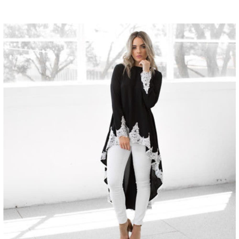 Lace Ruffles Asymmetrical Casual Tops Shirt Blou - Thumbnail 2