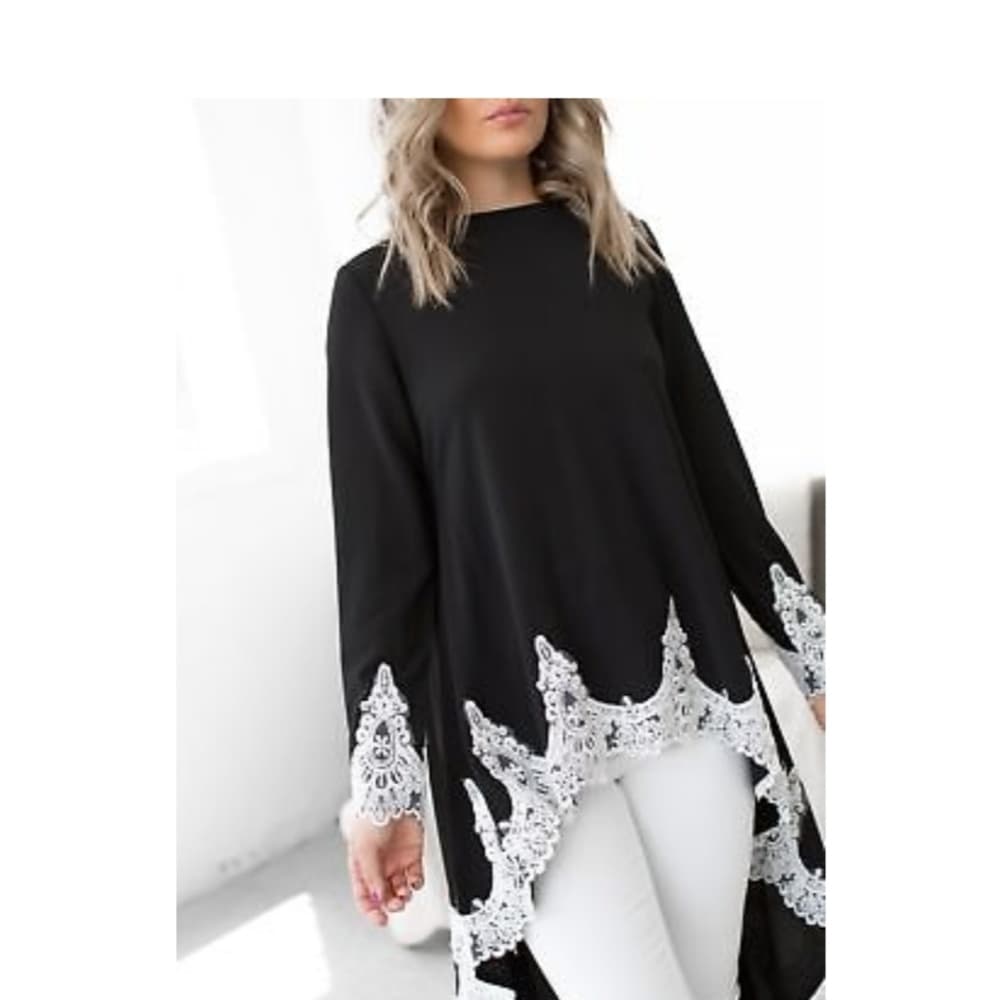 Lace Ruffles Asymmetrical Casual Tops Shirt Blou - Thumbnail 3