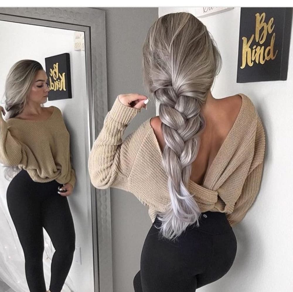 Gray Wavy Lace Front Wig - Thumbnail 6