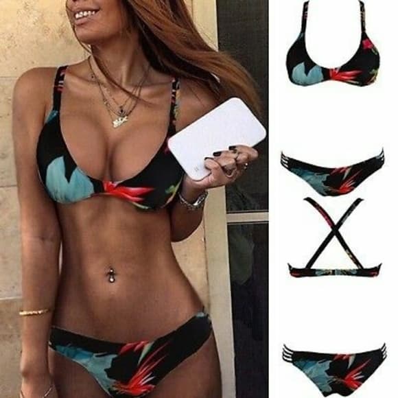 Black Floral Sexy Bikini - Thumbnail 3