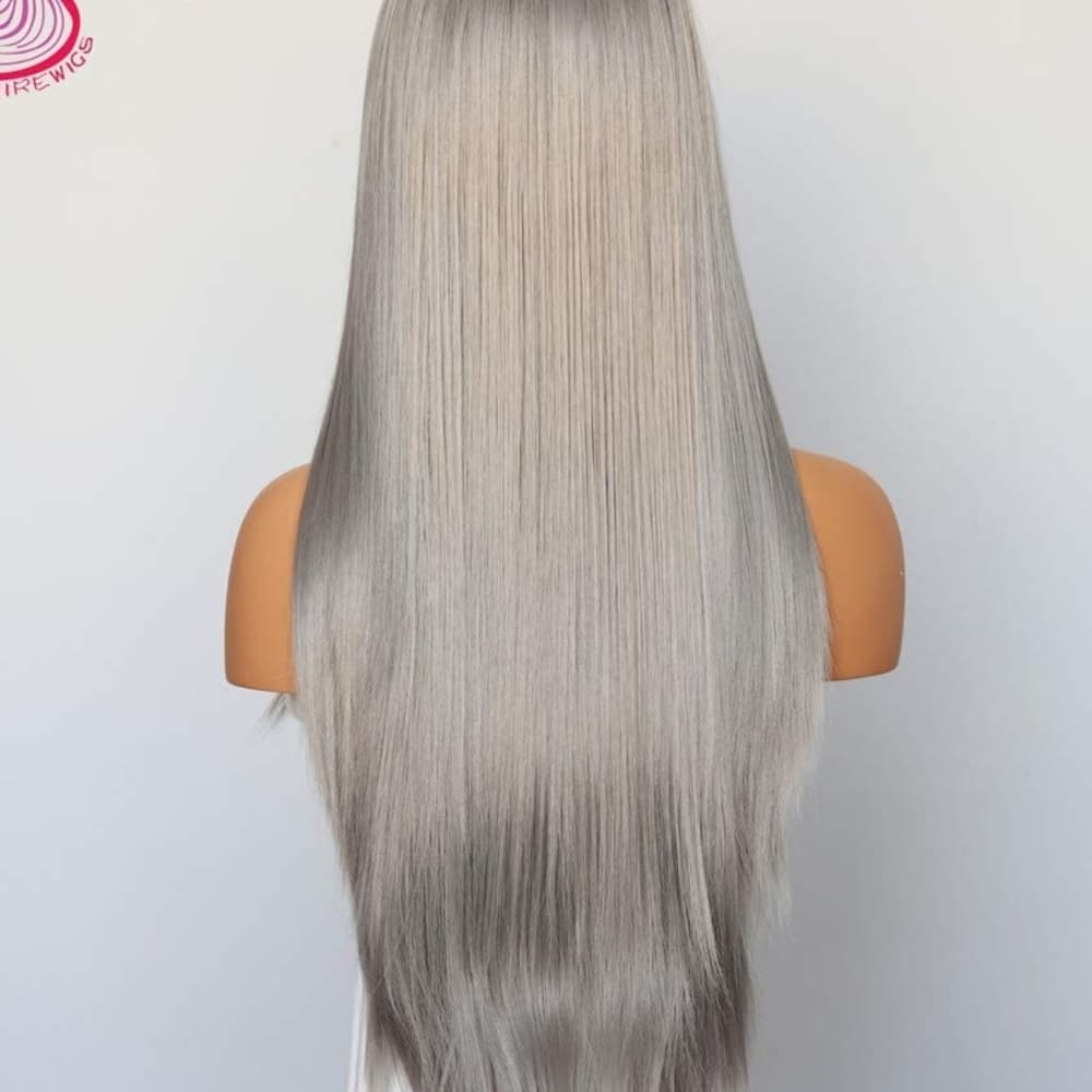 Gray Wavy Lace Front Wig - Thumbnail 5