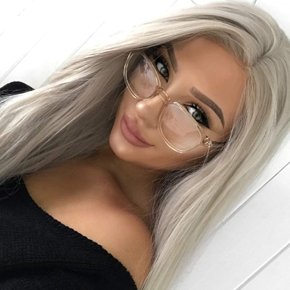 Gray Wavy Lace Front Wig - Thumbnail 2