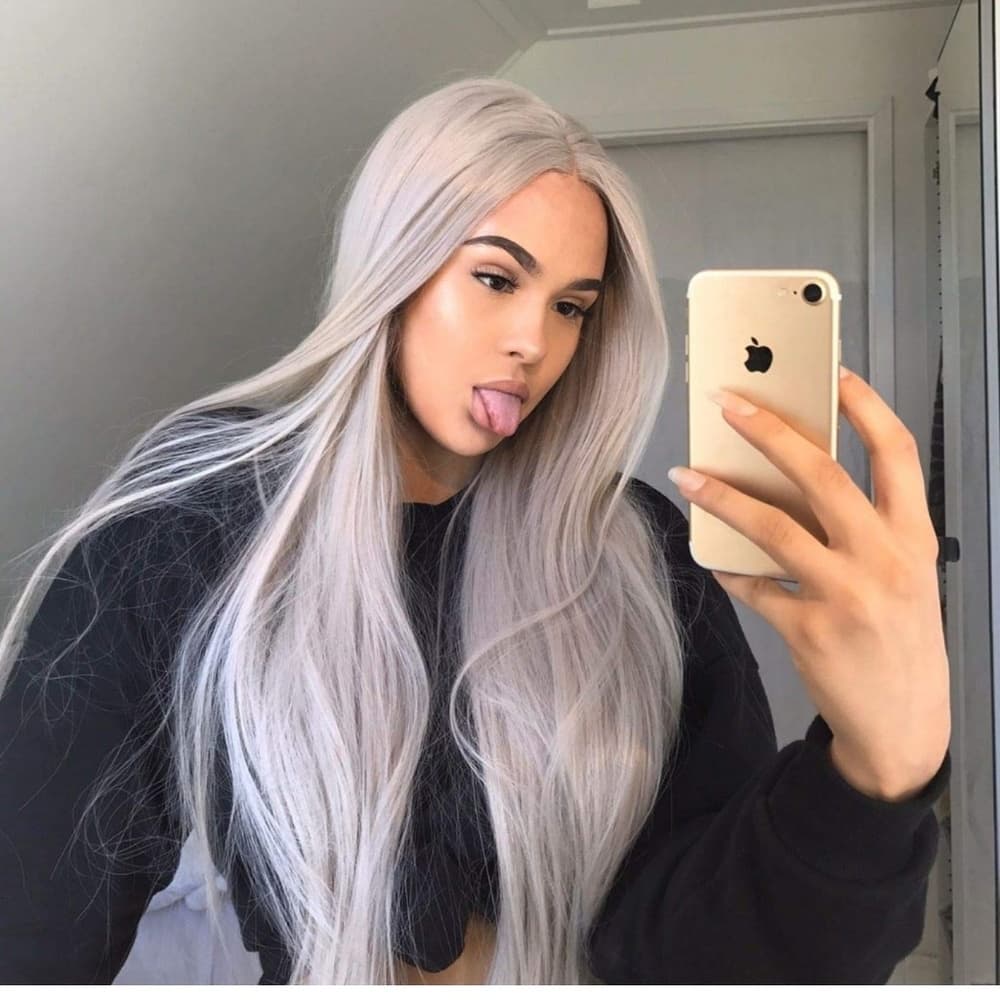 Gray Wavy Lace Front Wig - Thumbnail 4