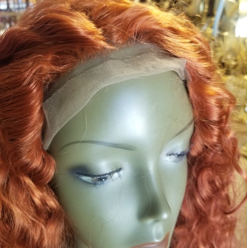 Copper Red Curly Lace Front Wig - Thumbnail 5