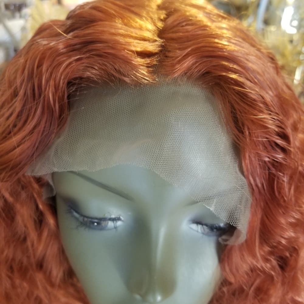 Copper Red Curly Lace Front Wig - Thumbnail 4