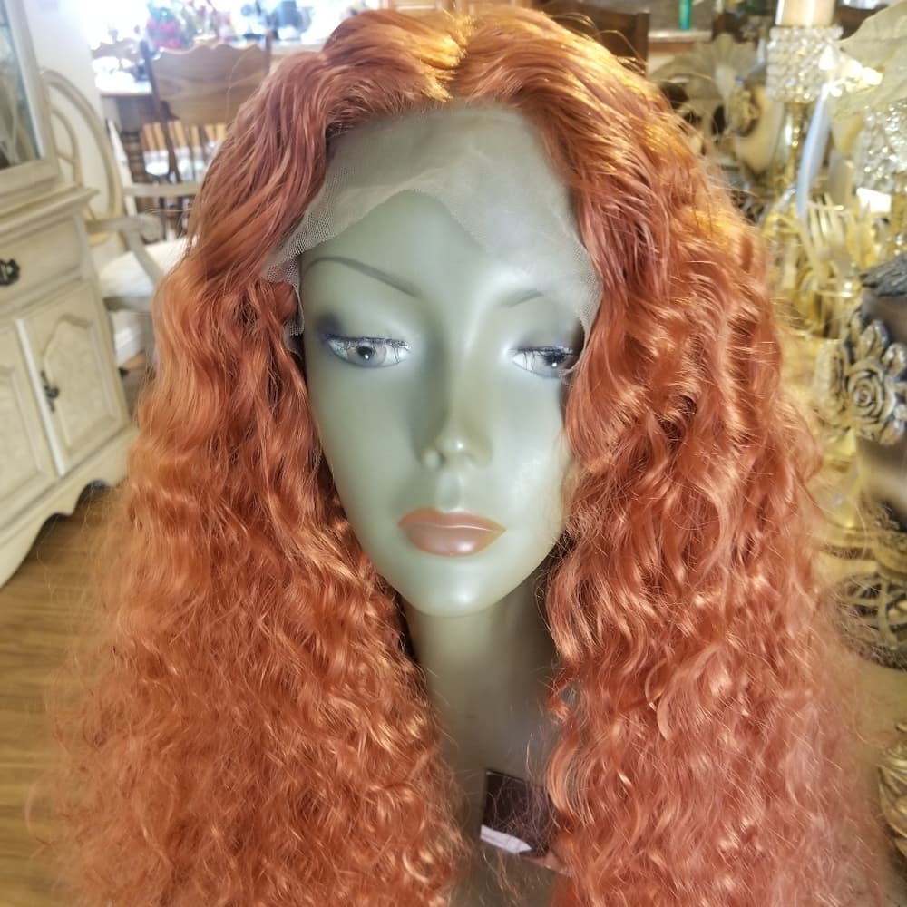 Copper Red Curly Lace Front Wig - Thumbnail 3