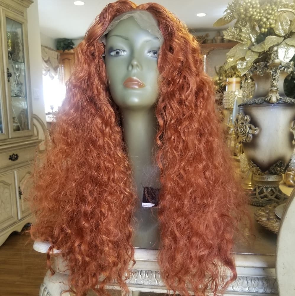 Copper Red Curly Lace Front Wig - Thumbnail 7