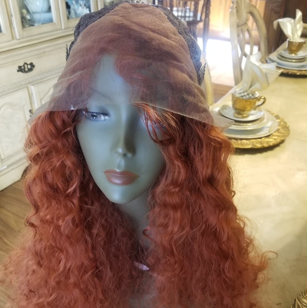 Copper Red Curly Lace Front Wig - Thumbnail 6