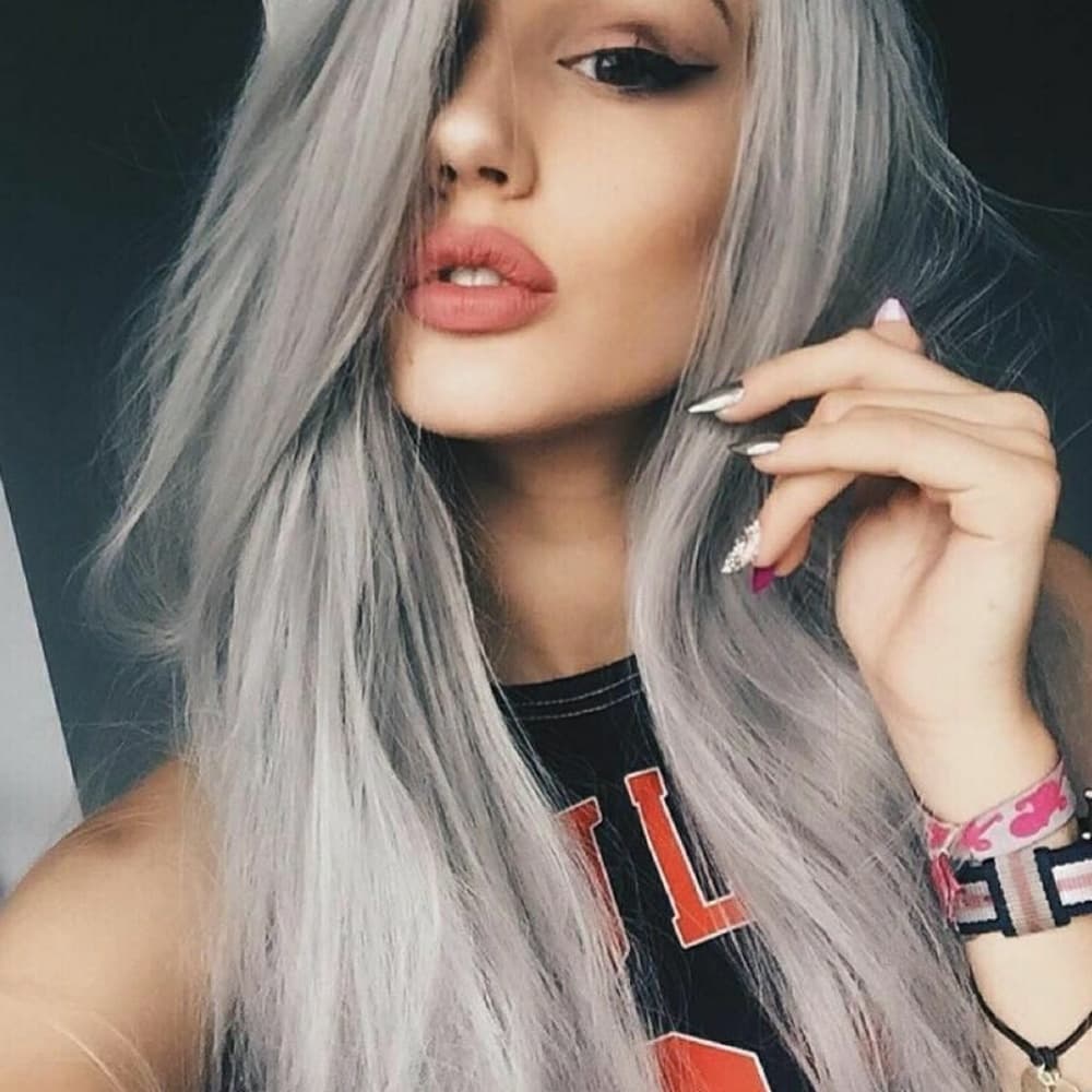 Ombre Black Gray Lace Front Wig - Thumbnail 2