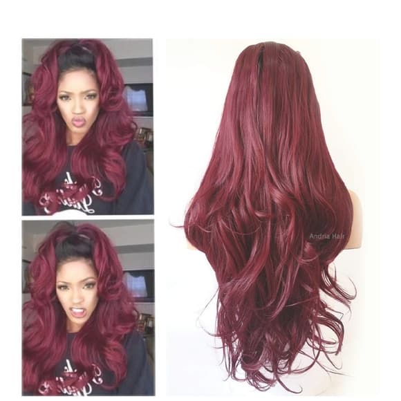 Black Dark Red Ombre Lace Front Wig - Thumbnail 5