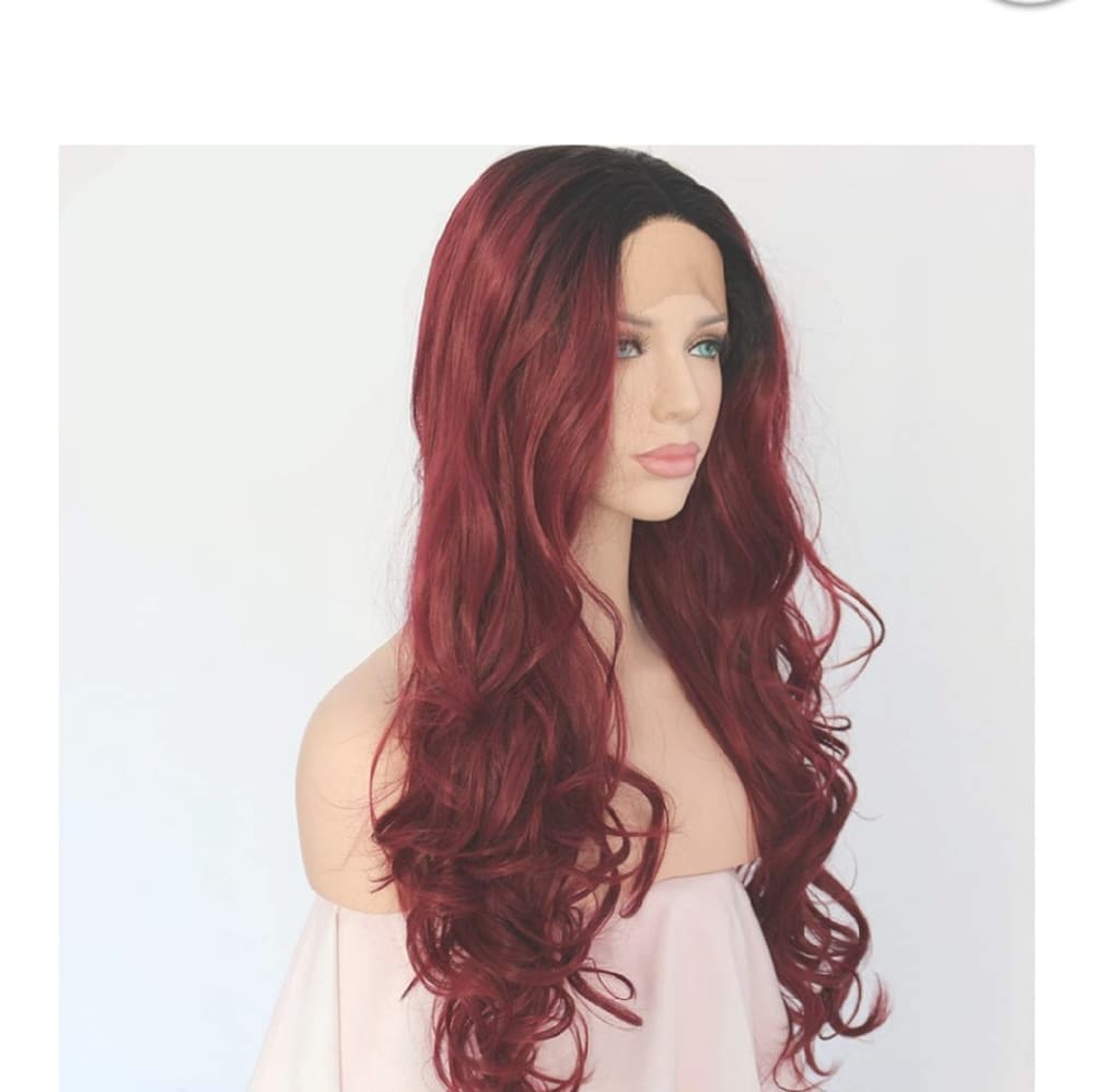 Black Dark Red Ombre Lace Front Wig - Thumbnail 2