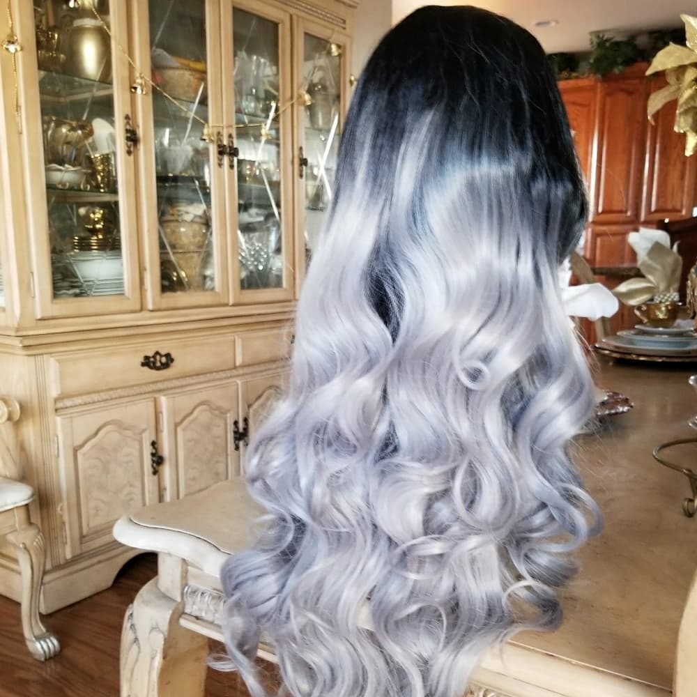 Ombre Black Gray Lace Front Wig - Thumbnail 4