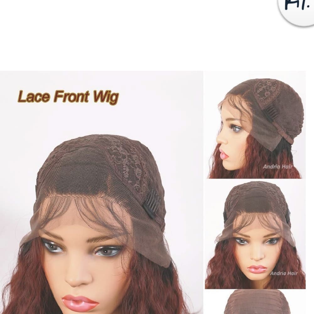 Black Dark Red Ombre Lace Front Wig - Thumbnail 3