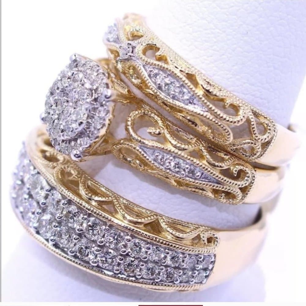 3 PCS bridal artsy wedding engagement ring set - Thumbnail 2