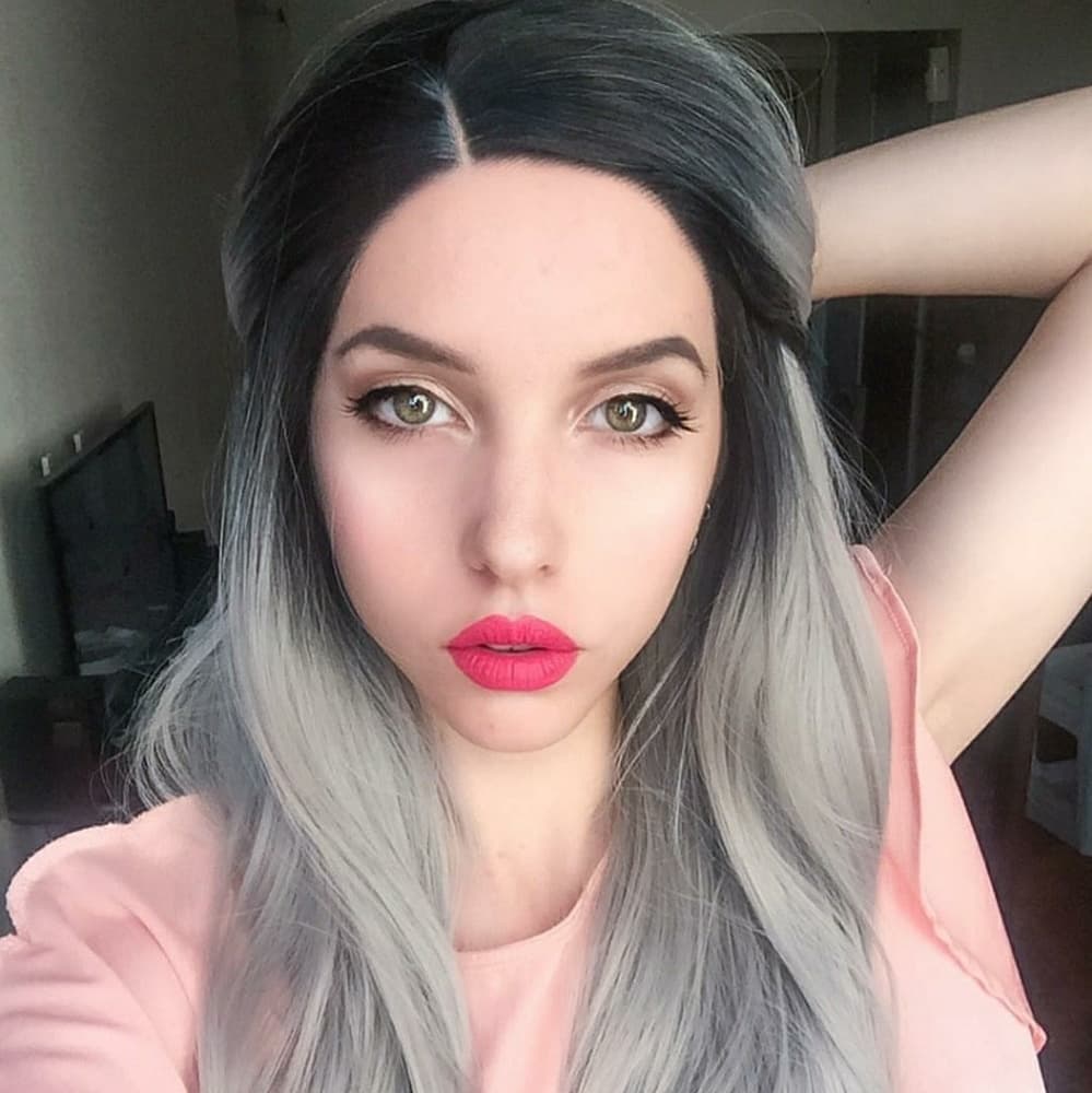 Ombre Black Gray Beauty LaceFront Wig 22-24inc - Thumbnail 2