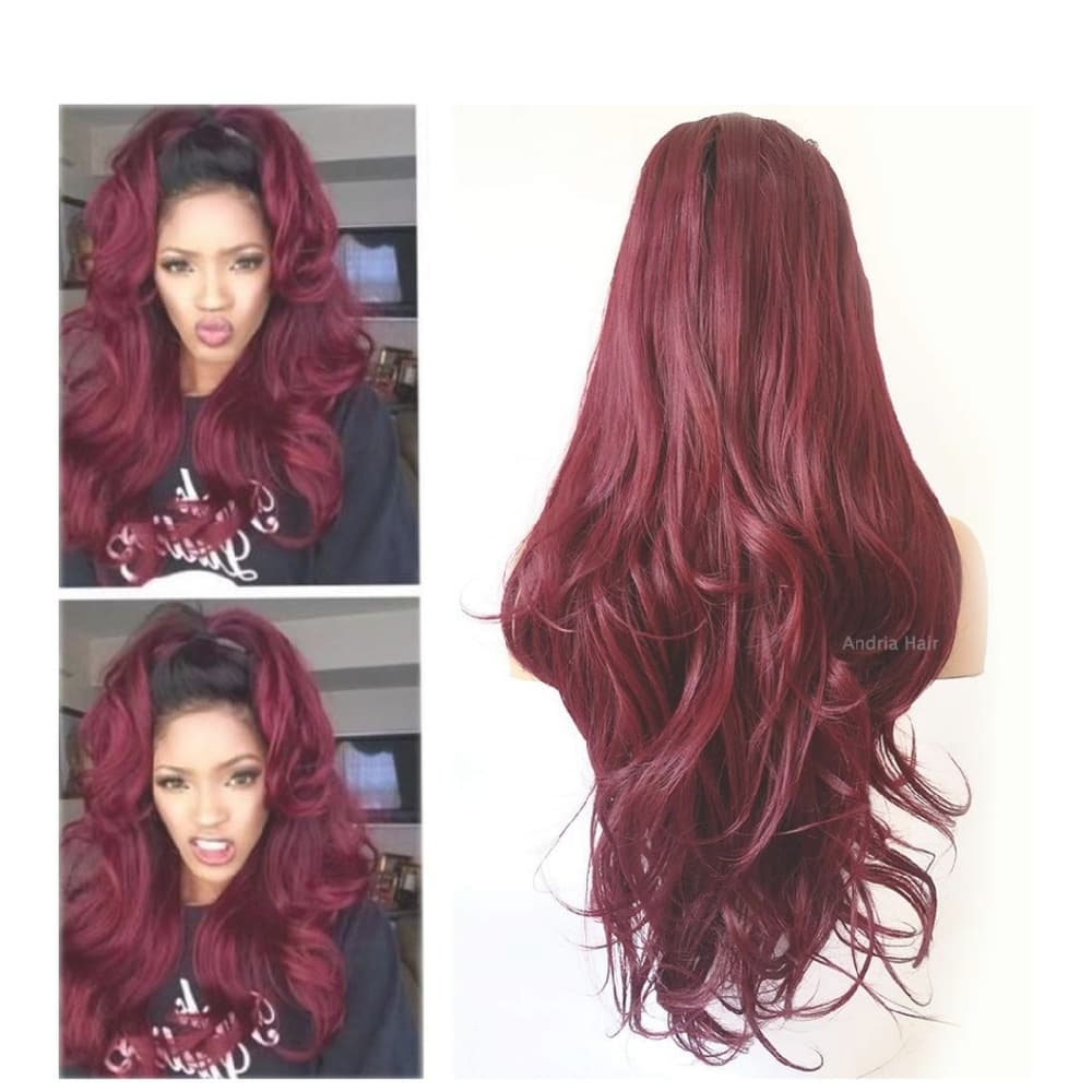 Black Dark Red Ombre Lace Front Wig - Thumbnail 4