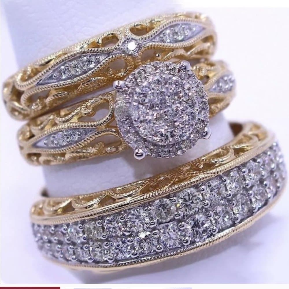 3 PCS bridal artsy wedding engagement ring set - Thumbnail 9