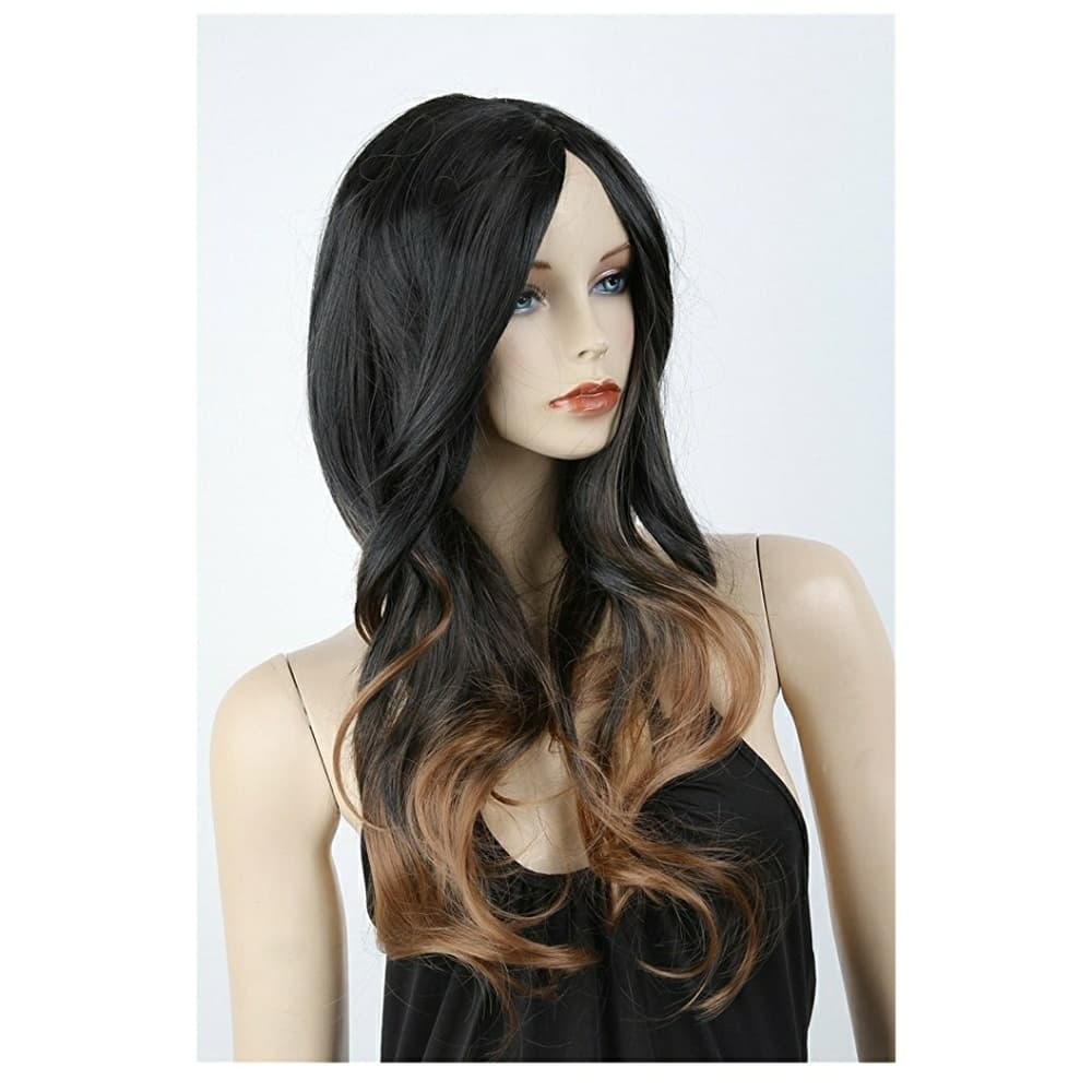 Long Two Tone Black and Brown Ombre Wig - Thumbnail 7