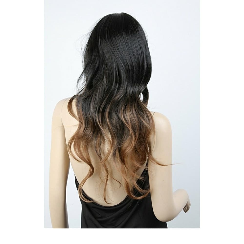 Long Two Tone Black and Brown Ombre Wig - Thumbnail 3