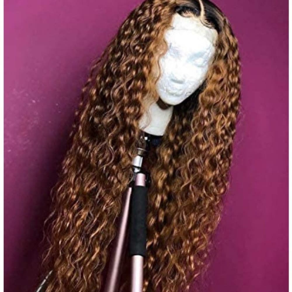 Ombre Curly Red Brown Lace Front Wig - Thumbnail 2