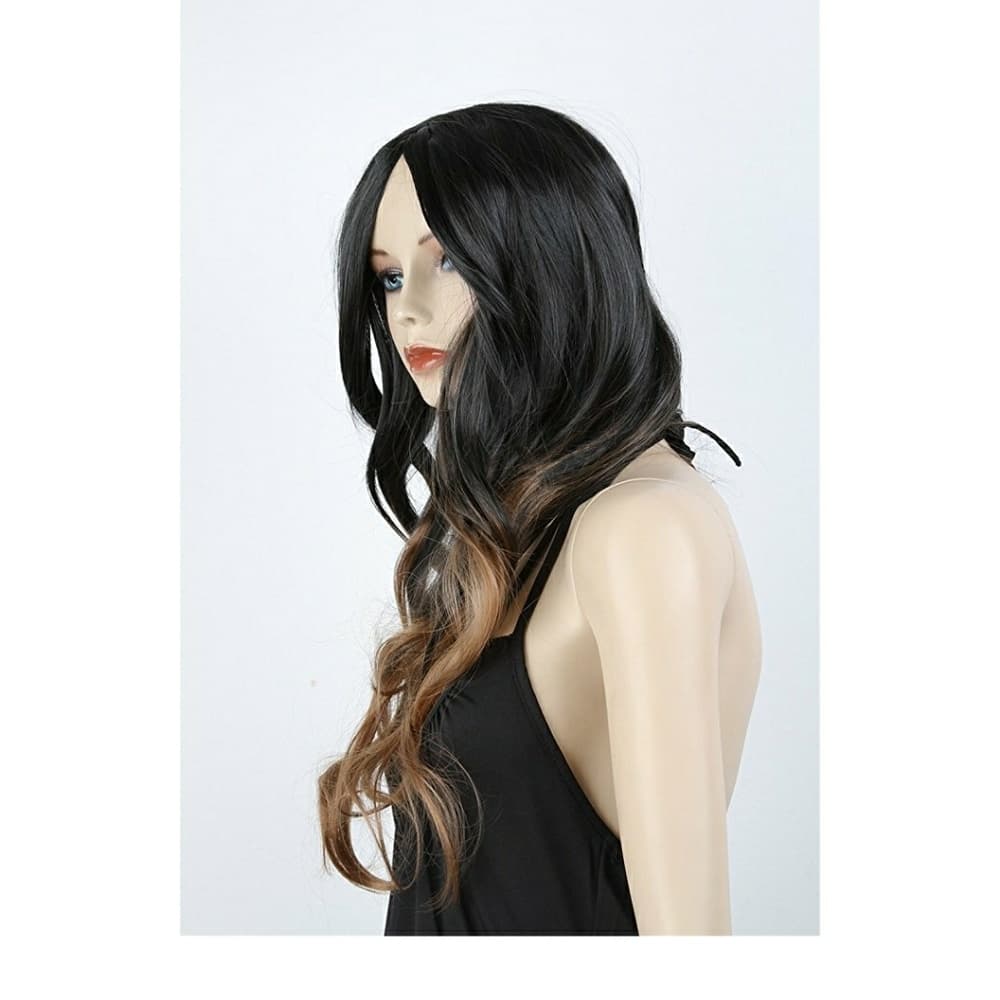 Long Two Tone Black and Brown Ombre Wig - Thumbnail 2