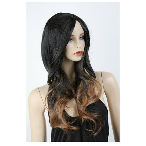 Long Two Tone Black and Brown Ombre Wig - Thumbnail 8