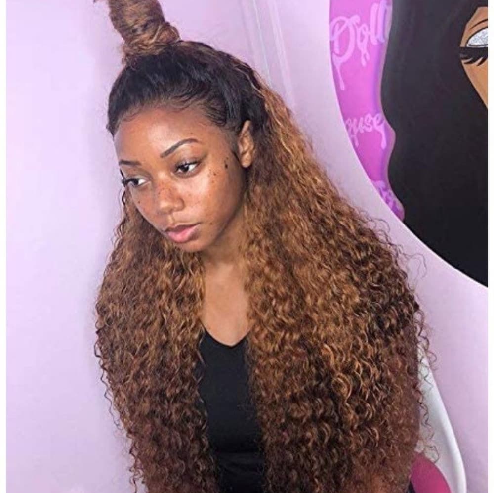 Ombre Curly Red Brown Lace Front Wig - Thumbnail 5