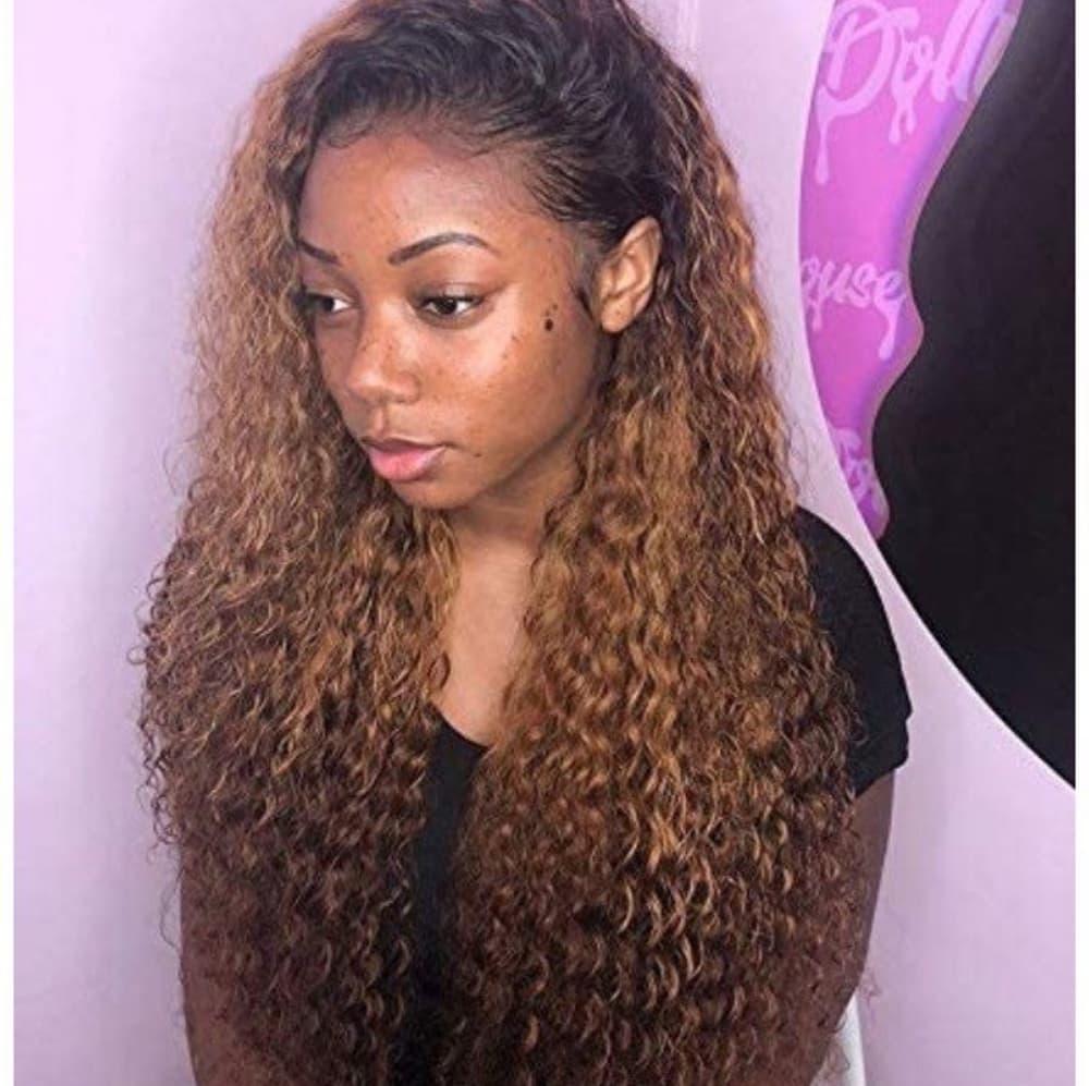 Ombre Curly Red Brown Lace Front Wig - Thumbnail 4
